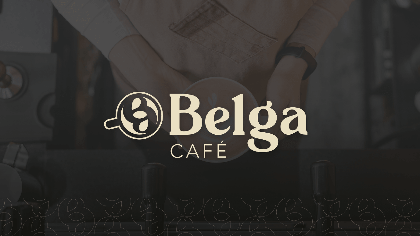 Logotipo Belga Café sobre cena de barista